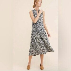 Maeve By Anthropologie Tiered Maxi Dress Black & White Floral Print Sleeveless S